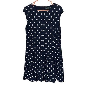 Lauren by Ralph Lauren Women's 16P Petite Polka Dot Jersey Dress Lighthouse Navy